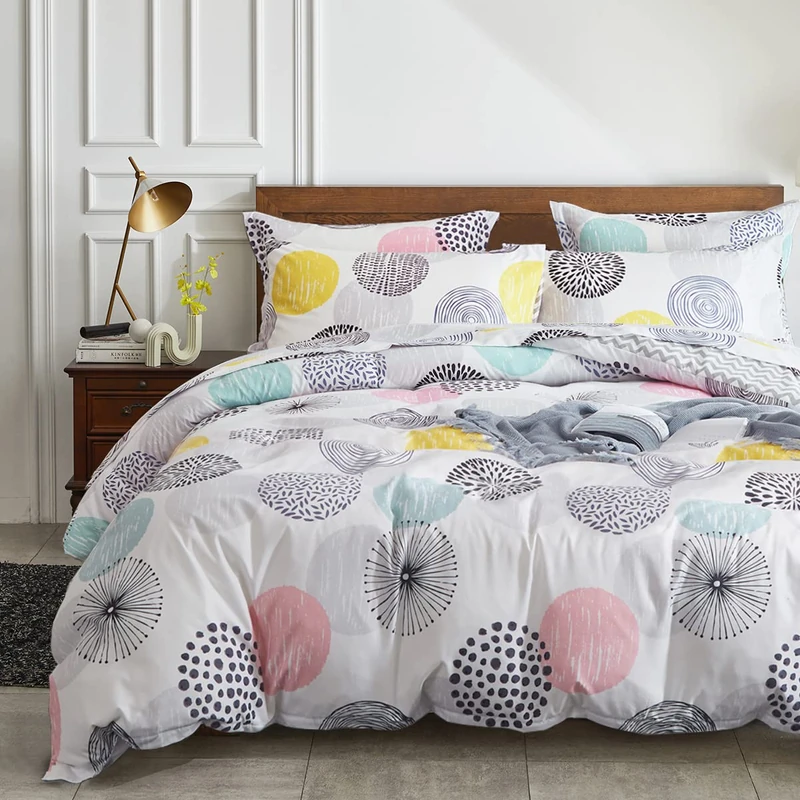 7 Pieces Comforter Sheet Set Queen Size Bed in a Bag - Colorful Dots Style - Soft Microfiber, Spring Reversible Bedding Set (1 Comforter, 2 Pillow Shams, 1 Flat Sheet, 1 Fitted Sheet, 2 Pillowcases)