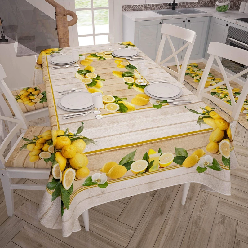 PETTI Artigiani Italiani - Stain Resistant Rectangular Tablecloth Kitchen Table Cover Lemon Design X24 Seater (140 x 450 cm) 100% Made in Italy