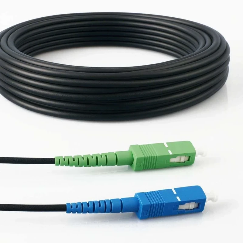 Elfcam® - Armoured Steel Fibre Optic Cable Compatible with Freebox, Suitable for Outdoor and Indoor Installations, SCA to SC/UPC Single Mode Black, 50M
