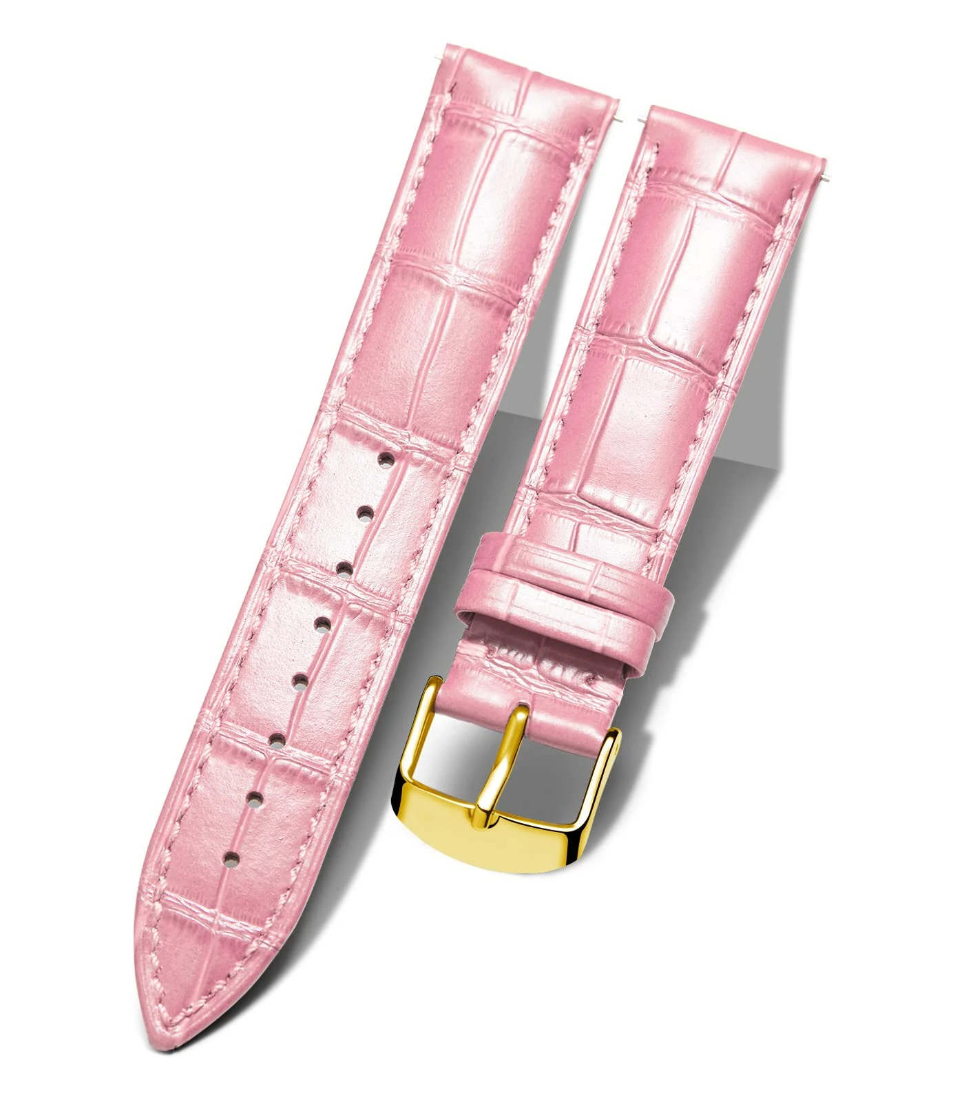 BINLUN Quick Release Leather Watch Straps Replacement Watch Bands Smart Watch Strap Crocodile Pattern in 10 Colors 13 Sizes with Gold Buckle for Men Women（Pink,13mm）