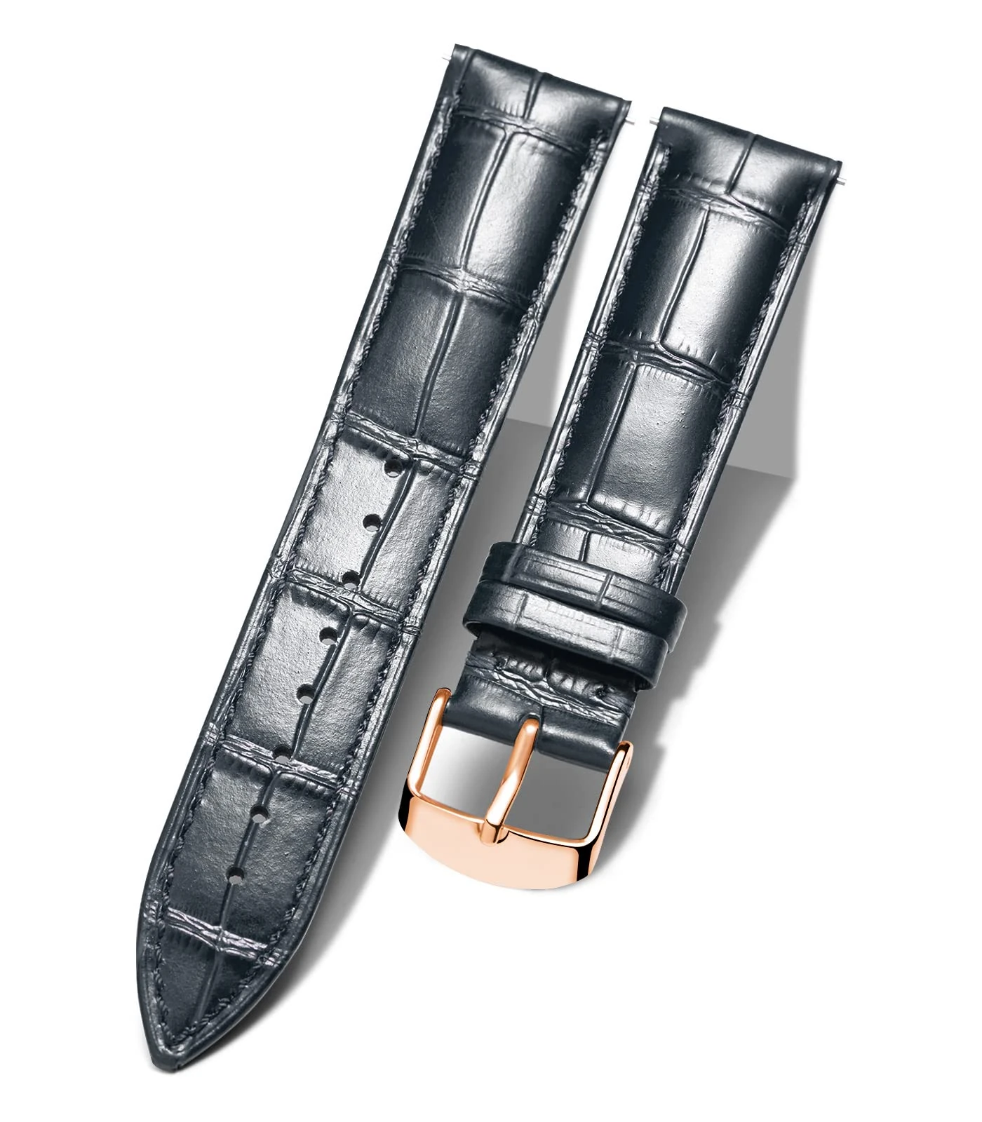 BINLUN Quick Release Leather Watch Straps Replacement Watch Bands Smart Watch Strap Crocodile Pattern in 10 Colors 13 Sizes with Rose-Gold Buckle for Men Women（Black,13mm）