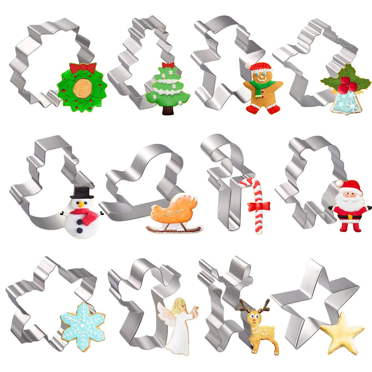 Christmas Cookie Cutter Set, Joyoldelf 12 Piece Christmas Biscuit Cutters Stainless Steel - Gingerbread Man, Christmas Tree, Reindeer, Santa, Snowflake, Snowman, Star and More Shapes for DIY Baking