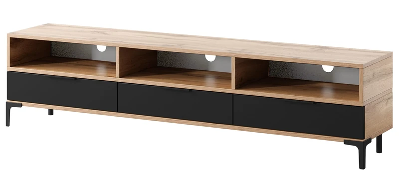 Selsey Rikke Tv Stand - Tv Cabinet - Entertainment Unit - Wotan Oak - Black Gloss