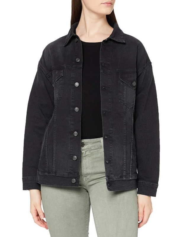 REPLAY Women's W7514 Denim Jacket, 097 Dark Grey, S