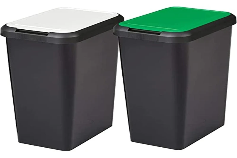 Tontarelli Set of 2 Touch&Lift Recycling Bins 90 Litres Black with Lid, Double-Green/White