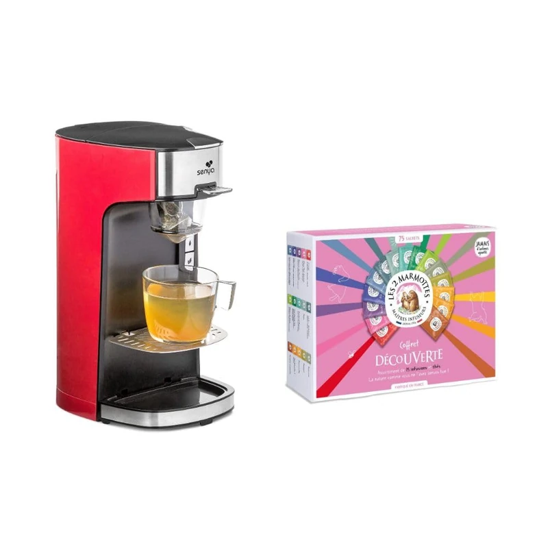 Senya SYPK-011R Machine Set, Red Electric Tea Time & Discovery Box with 72 Bags – Les 2 Marmottes, Plastic - Image 1