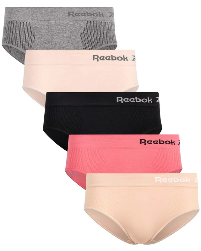 Reebok Womens Seamless Hipster Panties 5-Pack, Size Small, Black/Nude/Hot Pink/Pink Rose/Grey