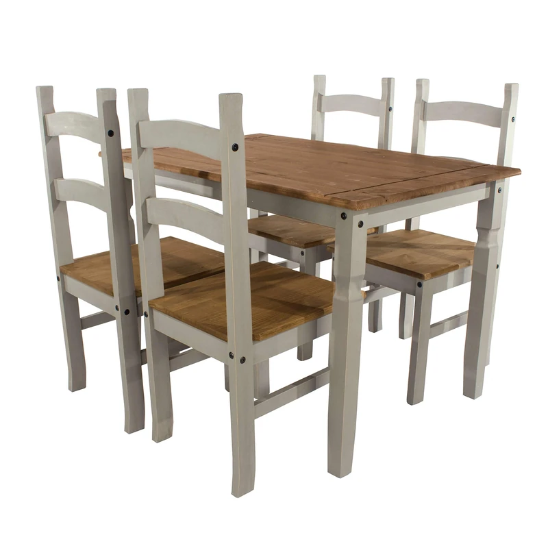 Home Source Solid Pine Wood 4 Chair Kitchen Dining Set, 150cm Rectangular Table, Natural Finish