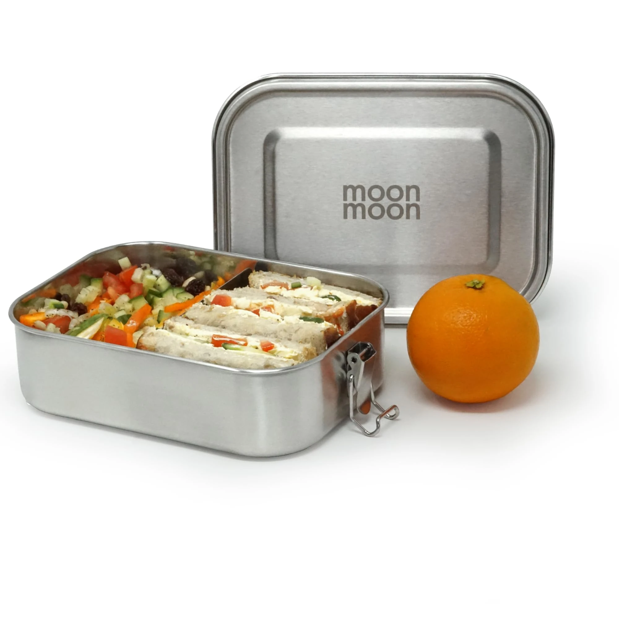 Moonmoon Stainless Steel Lunch Box (1.2 Litre) | Leakproof Metal Bento Box with compartments | Salad & Sandwich Tin for Adults and Children | BPA Free