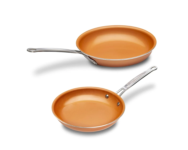 MASTERPAN Copper Tone 8 and 9 inch Ceramic Non Stick Frying Pan, 2-Pack (MP-160)