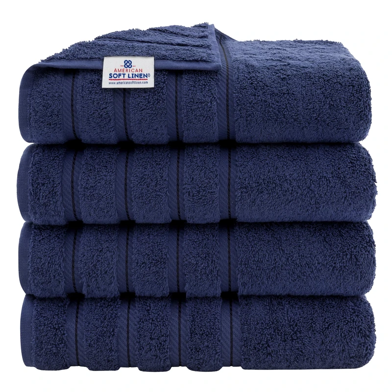 American Soft Linen Luxury 4 Piece Bath Towel Set, 100% Cotton Turkish Bath Towels for Bathroom, 27x54 in Extra Large Bathroom Shower Towels, Navy Blue Towels