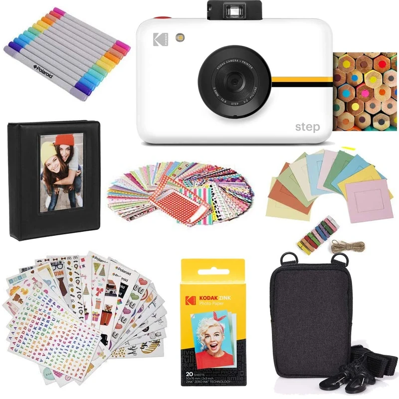 KODAK Step Digital Instant Camera with 10MP Image Sensor, ZINK Zero Ink Technology (White) Gift Bundle