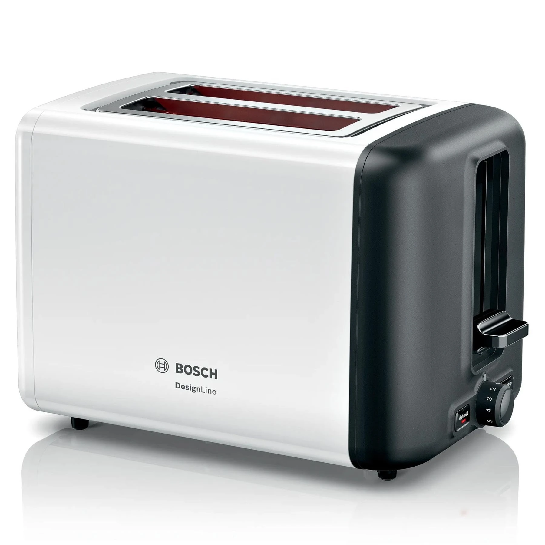 Bosch TAT3P421GB DesignLine Toaster, Stainless Steel, 970 W, White