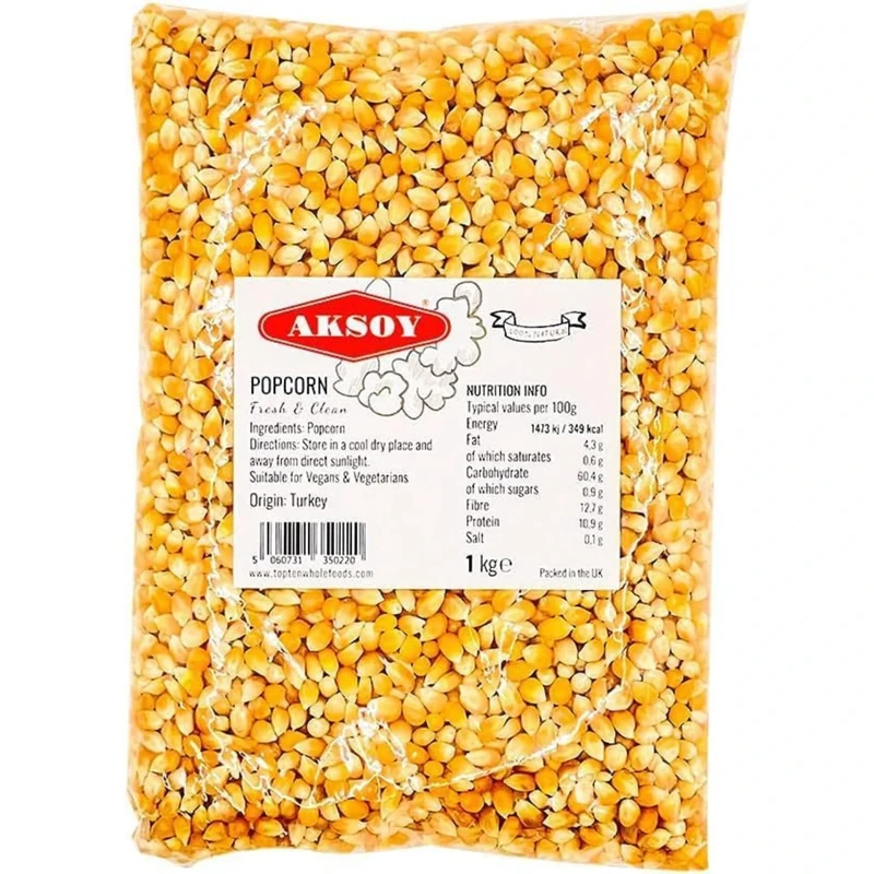 AKSOY Popping Corn Kernels - 1KG | Popcorn Seeds for Stovetop, Microwave & Air Popper | Freshly Harvested Corn for Delicious Homemade Popcorn Snacks... (Packaging may vary)