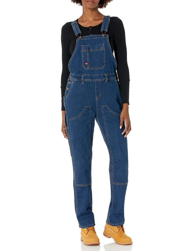 Dickies Women's Denim Double Front Bib Overalls, Dark Stone Wash, S UK - Image 1