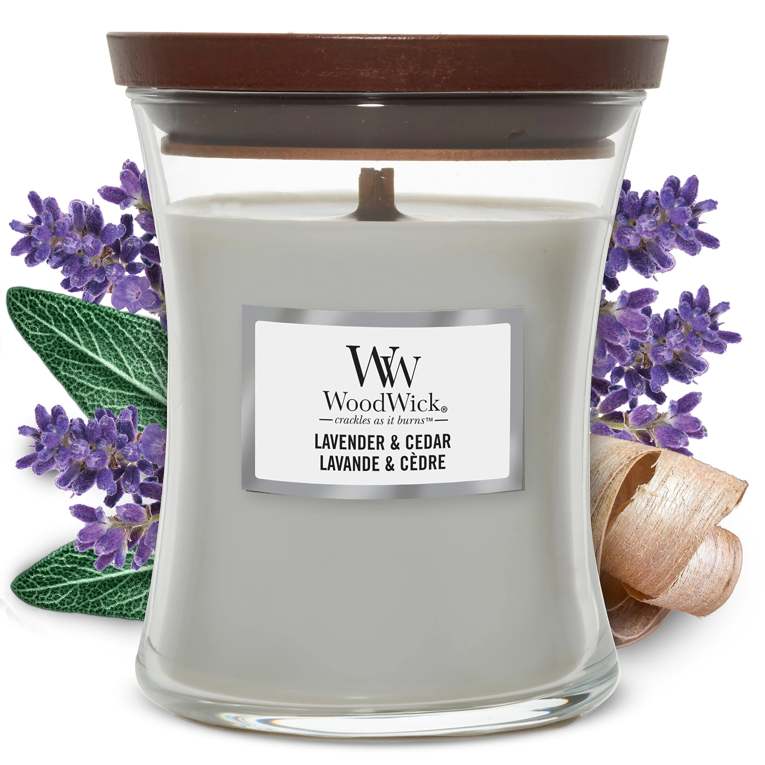 WoodWick Medium Hourglass Scented Candle with Crackling Wick | Lavender & Cedar | Up to 60 Hours Burn Time