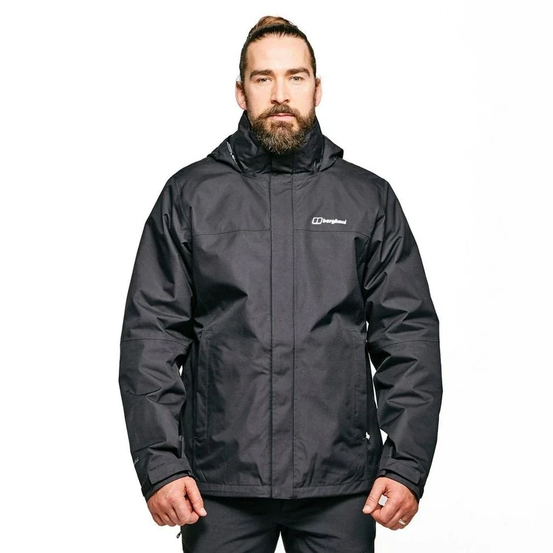Berghaus Men's Rg Alpha 3-in-1 Waterproof Jacket With Removable Fleece | Extra Comfort | Lightweight Coat, Black/Black, XS