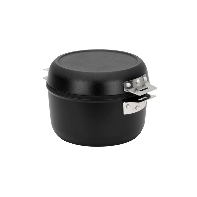 Snow Peak Home & Camp 19 Cast Iron & Aluminium 2-Piece Cooker Set, Black, Fry Pan and Pot Set with Detachable Handle, Glass lid and mesh Carry case for Camping, Home, Daily use & Outdoor Cooking - Image 1