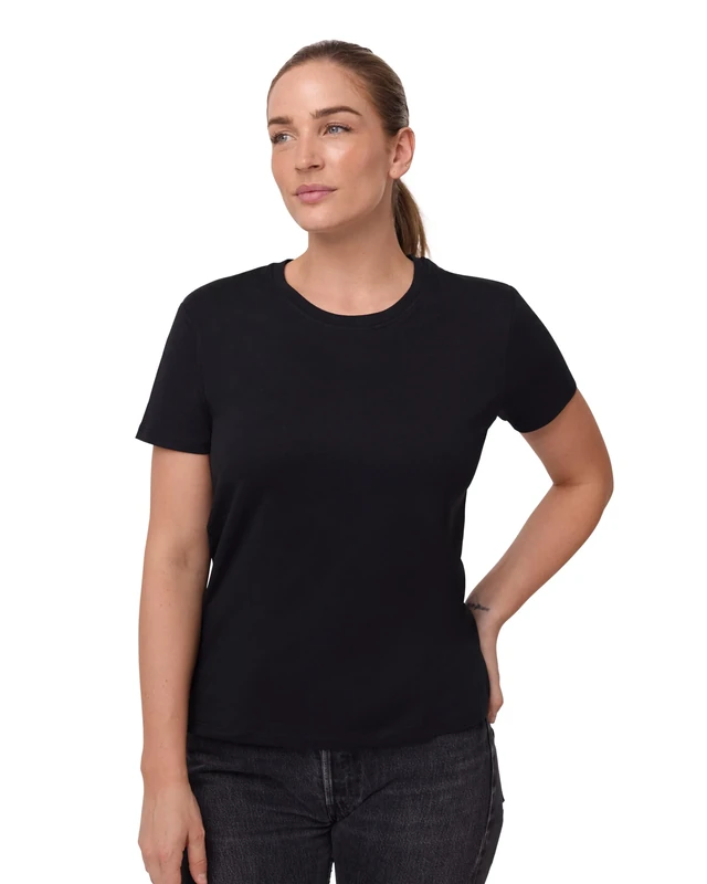 DANISH ENDURANCE Womens T Shirts, Organic Cotton Ladies Tops, Soft Crew Neck T-Shirts for Women, 1 & 2-Pack, Jet Black, L