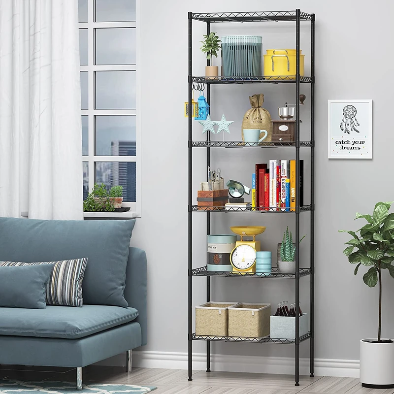 Himimi 6-Tier Wire Shelving Unit, Free Standing Shelf, Storage Shelves, Heavy Duty Metal Organizer Rack for Garage, Kitchen, Living Room, Bathroom, 21.26L x 11.42W x 62.99H, Black