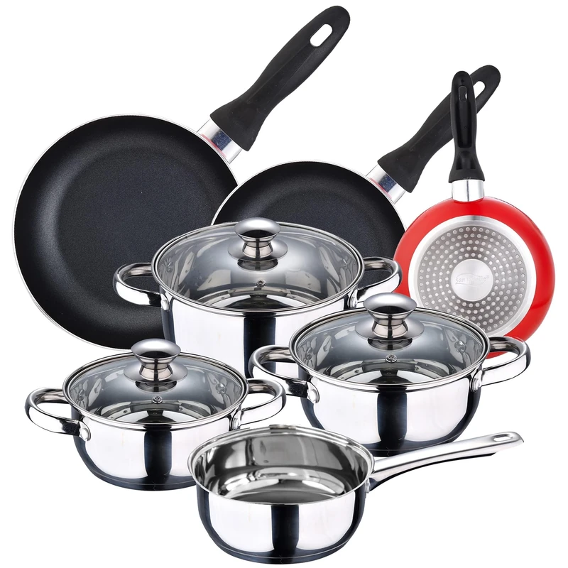 San Ignacio Set of 3 Frying Pans, 7 Piece Headlight, Ø16/Ø20/Ø24 cm, Red, Pressed Aluminium, Non-Stick, Induction