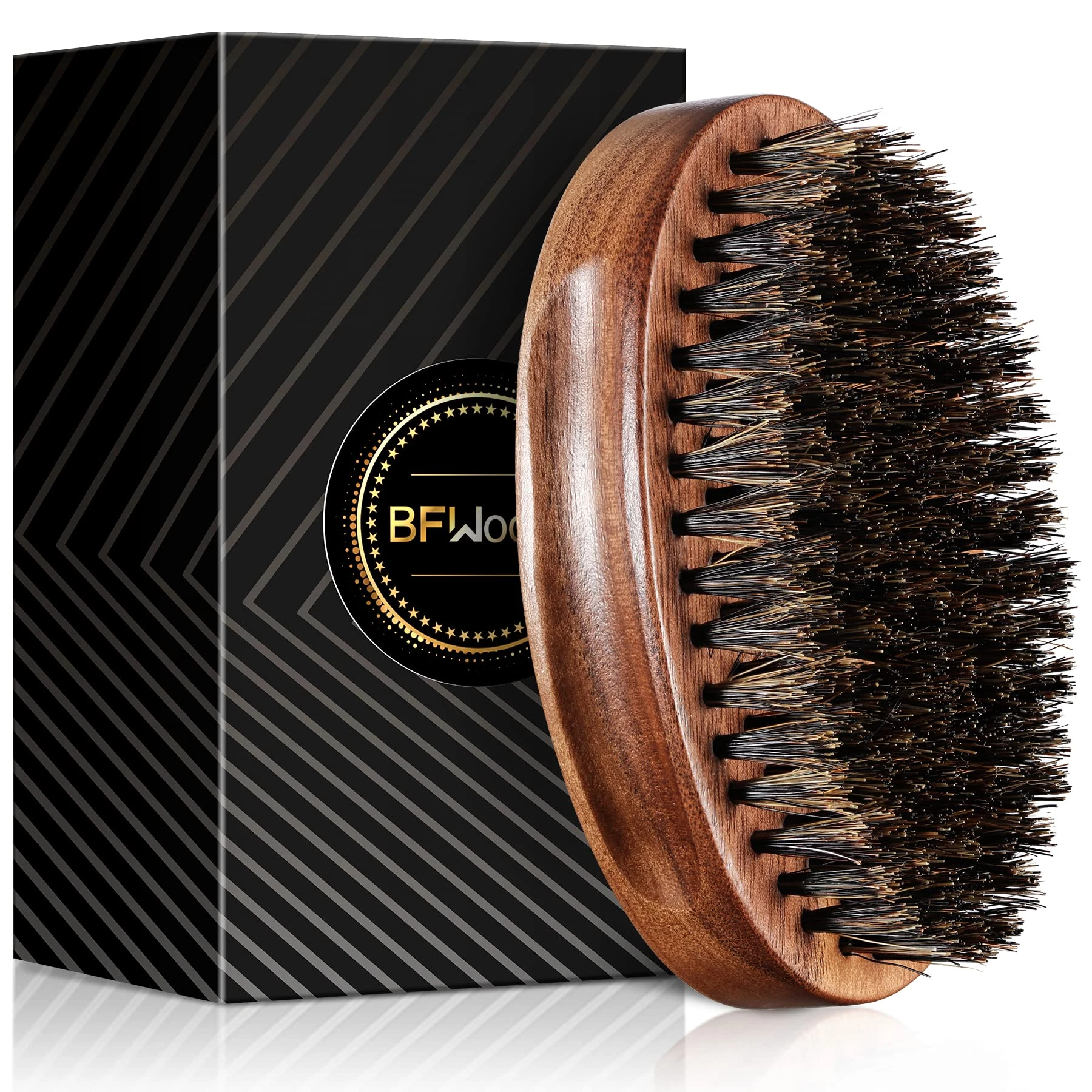 BFWood Boar Bristle Beard Brush - Black Wood Walnut Military Style