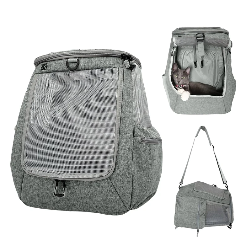 Travel Cat Navigator Carrier Bag - Premium Cat Backpacks for Carrying Cats, Travel, Hiking, Outdoor Use - Grey Mesh Backpacks for Small, Medium, Large Cats up to 25 LBS with Side Pockets, Zipper Clips