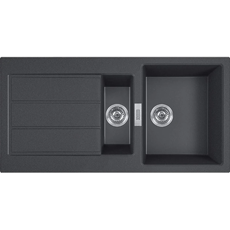 FRANKE S2D 651-100 Grey Kitchen Sink Made of Granite (Tectonite) with Single and a Half Bowl Sirius 651-100-stone grey-143.0618.681, Gris Pierre