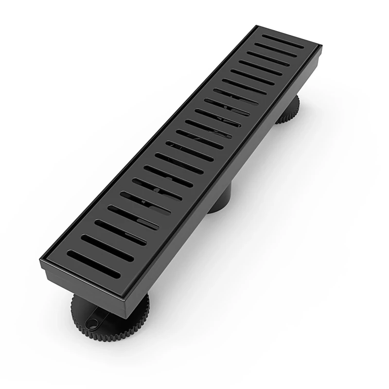 WEBANG 12 Inch Shower Linear Black Drain Rectangular Floor Drain with Accessories Capsule Pattern Cover Grate Removable SUS304 Stainless Steel CUPC Certified Matte Black