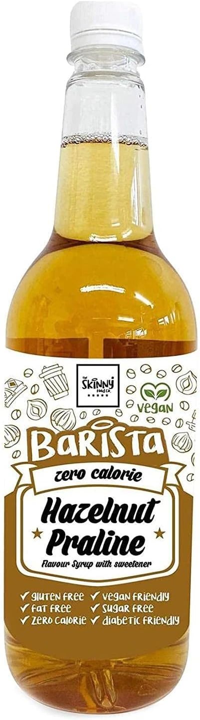 Skinny Food Co Hazelnut Praline Syrup Zero Calorie 1L - Sugar Free Hazelnut Coffee Syrups For Tea, Hot Chocolate, Fruit, Baking, Protein Drinks - Vegan-Friendly, Gluten-Free & Fat-Free