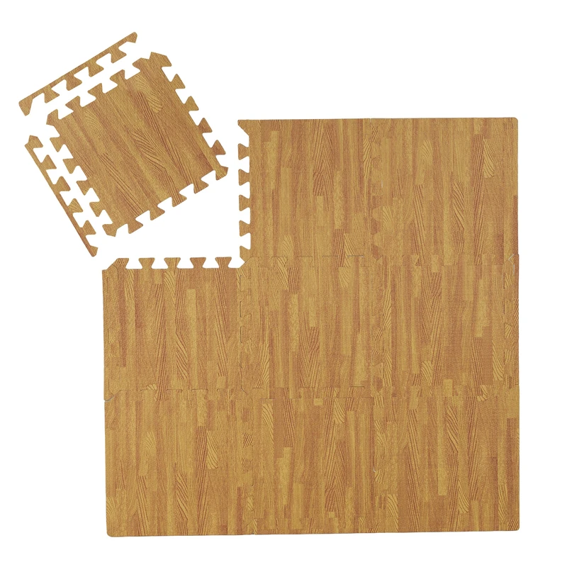 Relaxdays Floor Protection Mat, 9 Puzzle Mats for Sports & Fitness Equipment, EVA Foam, BPA-free, Wood Look, Brown