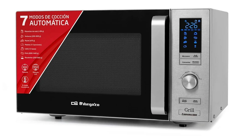 Orbegozo MIG 2528 CO Grill and Convection Microwave, 25 Litres, 6 Power Levels, Digital LED Display, 7 Preconfigured Menus, Timer, Defrosting Program, 900–1,950 W