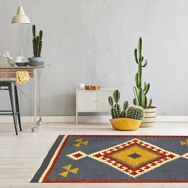 HAMID - Kilim Lori Rug with Modern Design - 100% Wool - Hand Woven Carpet - Corridor, Living Room, Bedroom, Living Room, Entrance (D.1, 170x110 cm)