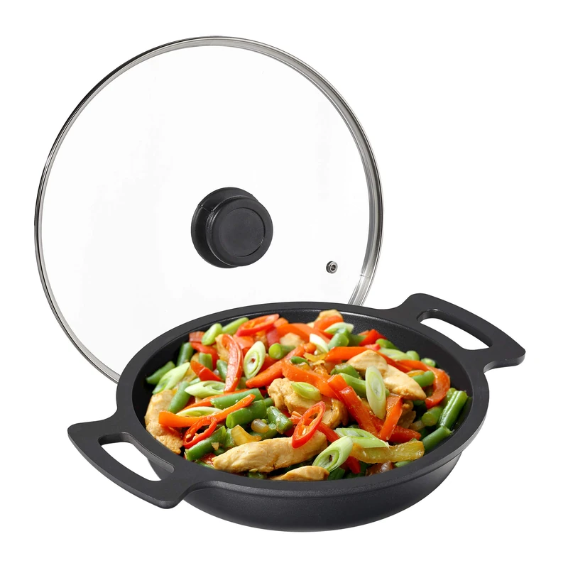 Relaxdays 10031496 Grill Pan, Non-Stick Coated, with Lid, for Cooker & BBQ, Serving, Aluminium, Diameter: ca. 28 cm, Anthracite