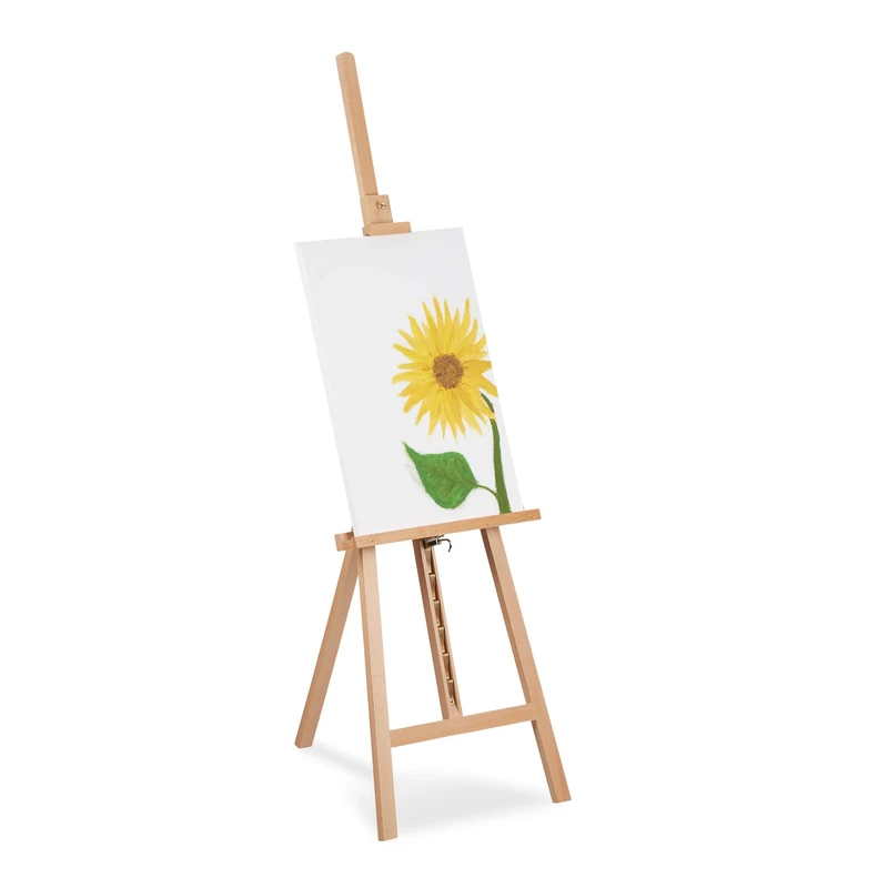 Relaxdays Easel, Adjustable, Large Stand, for Children & Adults, Beech Wood, max. Height 128 cm, Artist, Decor, Natural