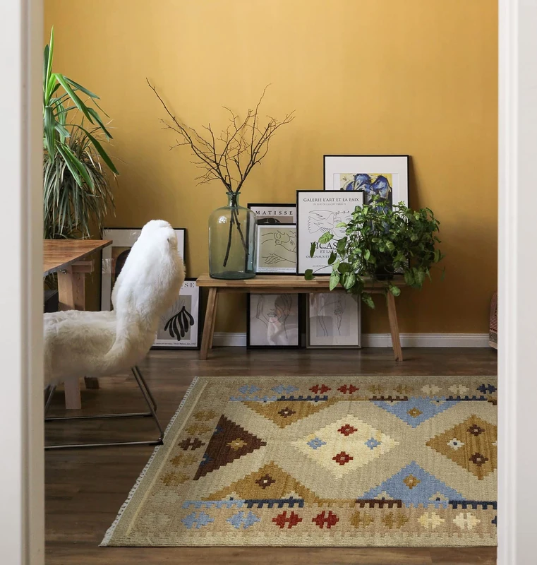 HAMID - Kilim Lori Rug with Modern Design - 100% Wool - Hand-Woven Rug - Runner for Hallway, Living Room, Bedroom, Living Room, Entrance (D.2, 170x120cm)…