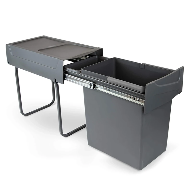 Emuca - Waste container with lower fixing for kitchen, removable recycling bin, 1x20 L, steel and plastic, anthracite grey.