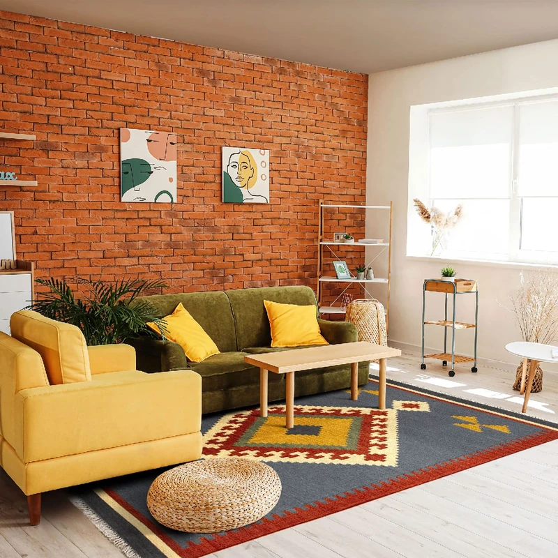 HAMID - Kilim Lori Rug with Modern Design - 100% Wool - Hand-Woven Rug - Runner Rug, Living Room, Bedroom, Living Room, Entrance (D.1, 230x160 cm)…