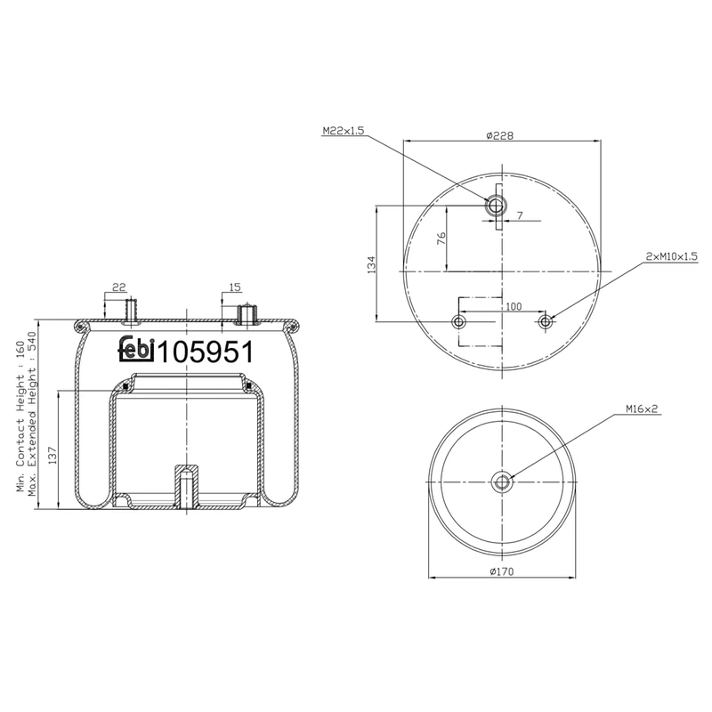 Febi Bilstein 105951 Air Spring Bellows with Steel Piston