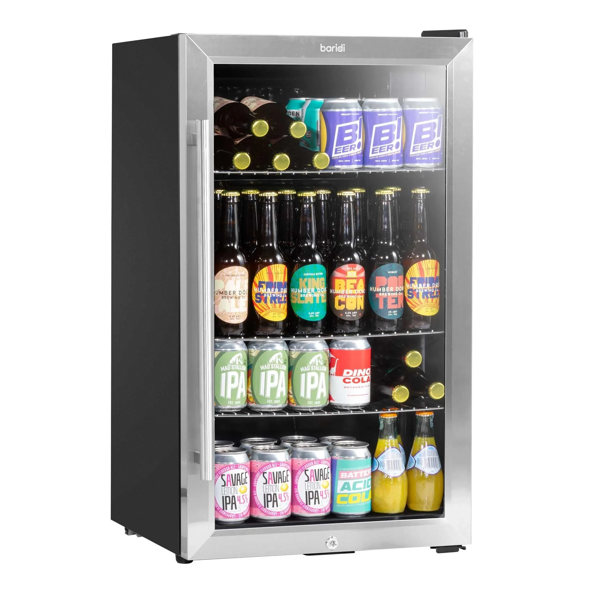 Baridi 85L Under Counter Drinks, Beer & Wine Fridge with Light, Stainless Steel - DH31
