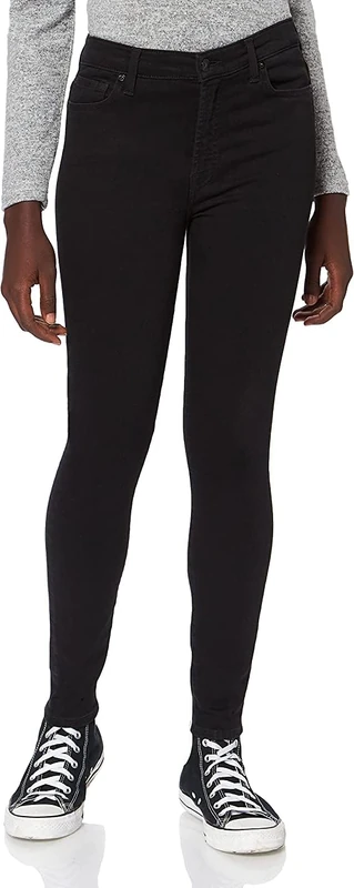 7 For All Mankind Women's Hw Skinny Crop Jeans, Black (Black Lq), 6
