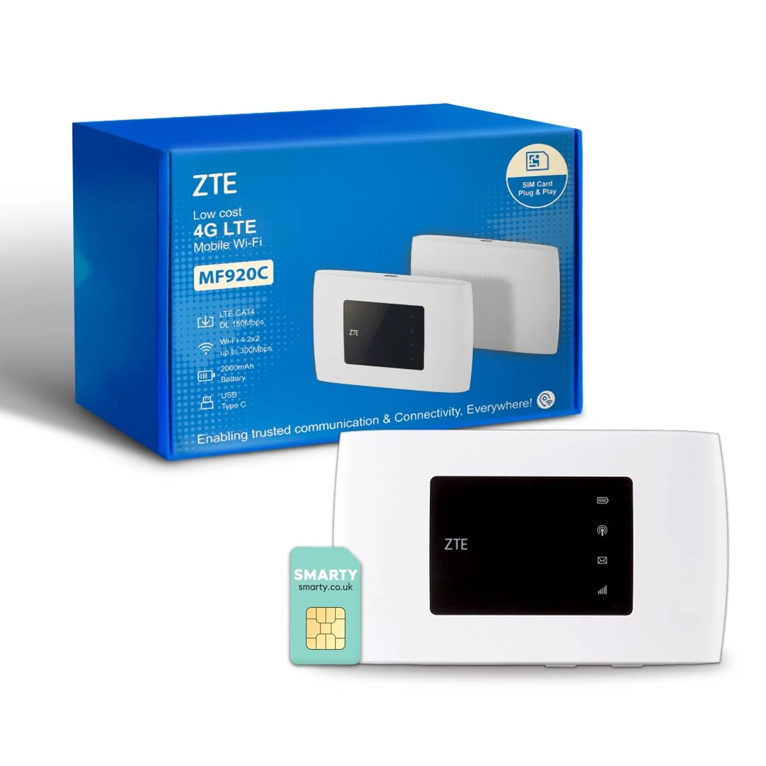 ZTE MF920 4G MiFi Router – Unlocked Portable WiFi Hotspot with SIM Slot, Connects up to 32 Devices, Mobile Broadband Dongle for Travel, Home, Office or Caravan Internet