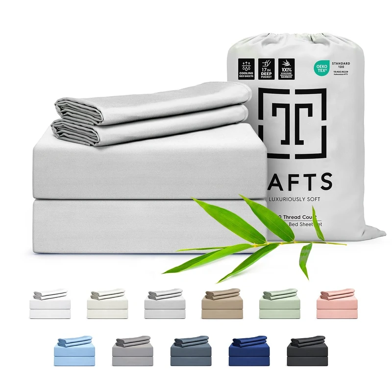 Tafts Twin Sheets Set, Pure 100% Viscose derived from Bamboo Bed Sheets Set, Luxuriously Soft, Silky, Cooling Sheets, Double Stitched, Lifetime Quality Promise (Light Grey)