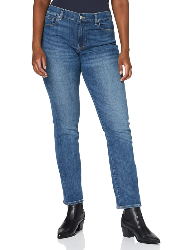 7 For All Mankind Women's THE Straight Jeans, Mid Blue, 23