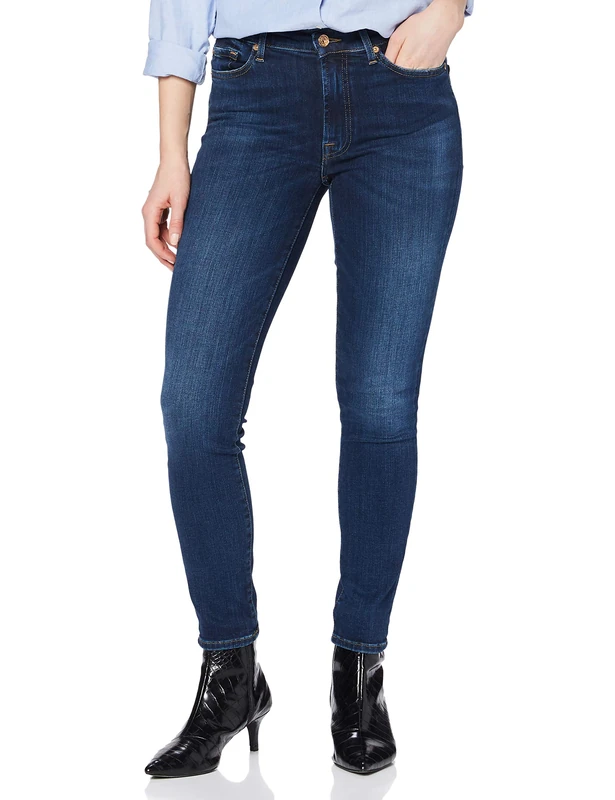 7 For All Mankind Women's Hw Skinny Crop Jeans - - 5 Mid Blue