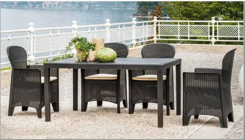 Dmora - Outdoor table Portici, Rectangular dining shelf, Multipurpose rattan effect garden table, 100% Made in Italy, 150x90h72 cm, Anthracite