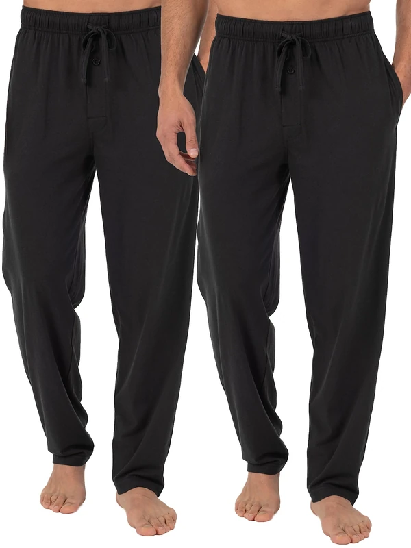 Fruit of the Loom Men's Extended Sizes Jersey Knit Sleep Pant, Black/Black (2-Pack), 3XL Tall
