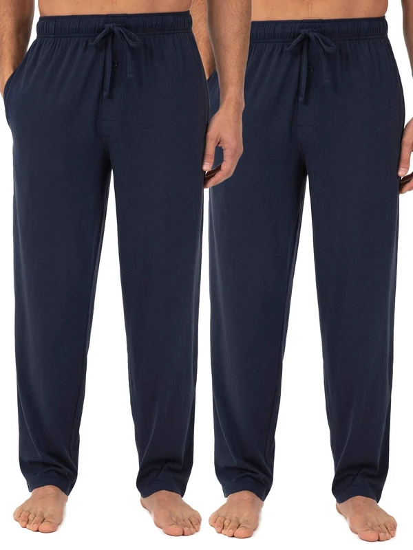 Fruit of the Loom Mens Jersey Knit Pyjama Bottoms, Navy/Navy (2-Pack), S
