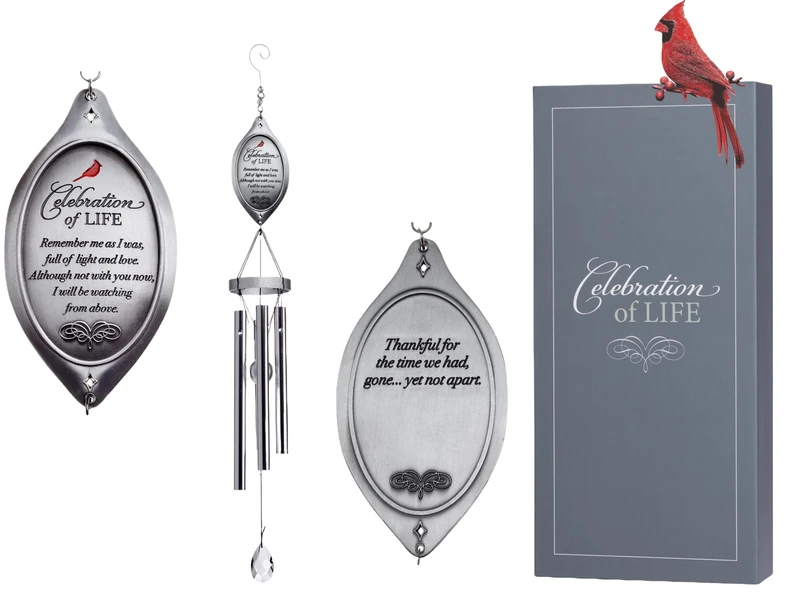 Celebration of Life Memorial Wind Chime/Sympathy Wind Chimes in Loving Memory of Loved One - Ideal Sympathy Gift with Cardinal/Bereavement Gift/Condolence Gift That Lasts Longer Than Flowers (Regular)