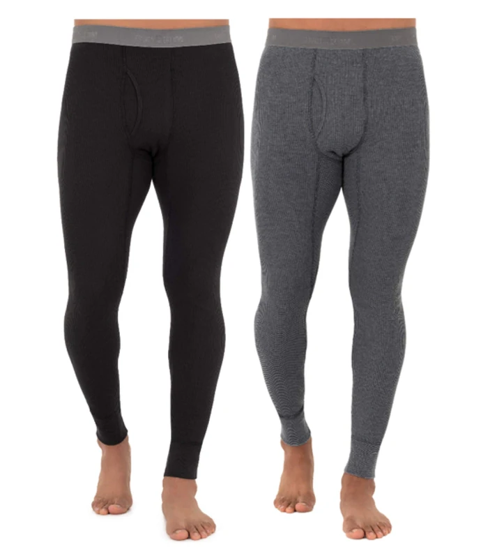 Fruit of the Loom Men's Recycled Premium Waffle Thermal Underwear Long Johns Bottom (1, 2, 3, and 4 Packs) Pajama, Black/Greystone Heather, 3X-Large (Pack of 2)